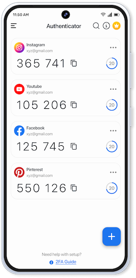 Authenticator app interface